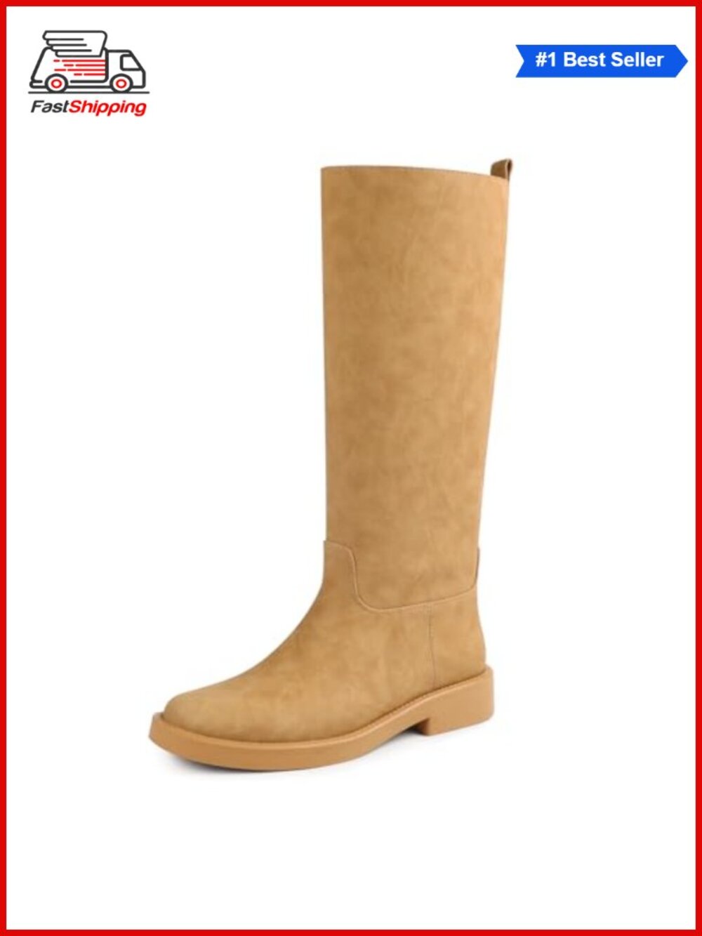 Faux Leather Knee High Riding Boots Flat Heel Pull On Womens
